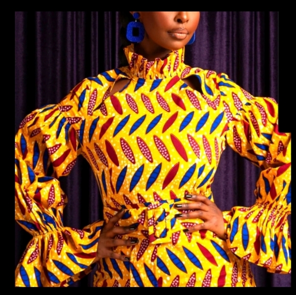 Moyin African Print Mock Neck Midi - Picture 5 of 7